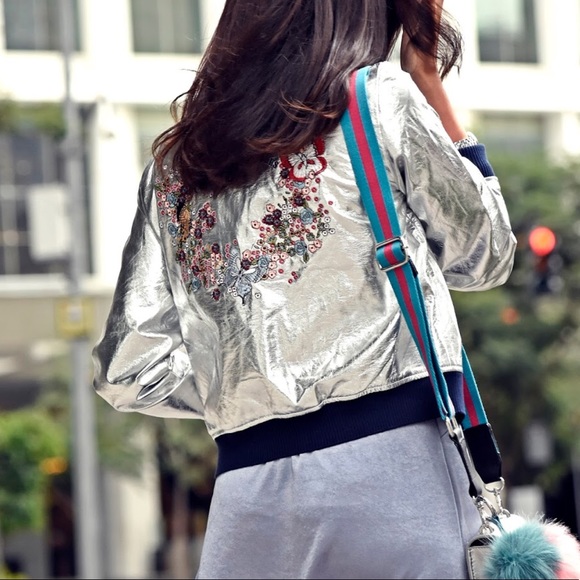 Zara “Bonjour Les Filles” metallic bomber - Picture 2 of 7